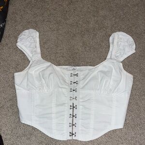 garage cropped corset top with hook and eye closures